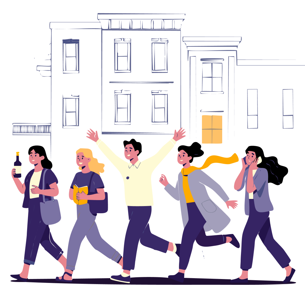 Friends heading out to their group meetup